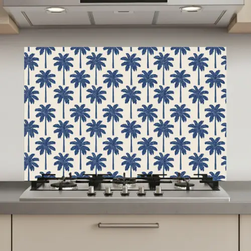 Symmetrisch - Palm - Blauw keuken achterwand spatscherm klein 900 -3d_website