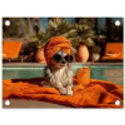 Chihuahua - Handdoek - Zonnebril - Oranje tuinposter los doek klein -3d