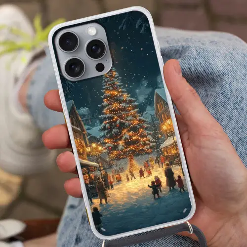 Kerstfeest - Dorp - Donker Hoesje iPhone 16 Pro Max met koord klein -sfeer3