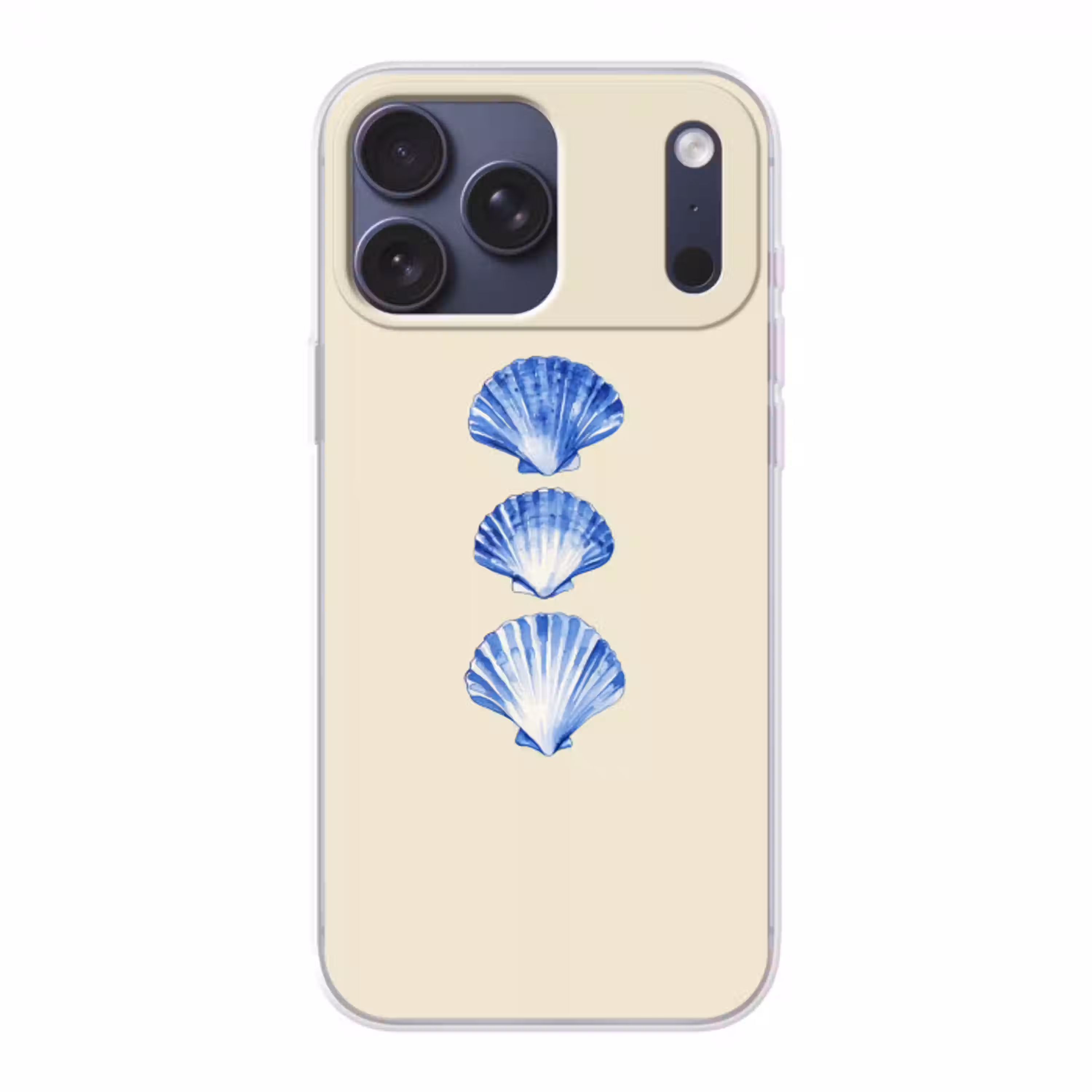 Schelpen - Blauw - Beige Telefoonhoesje iPhone 17 Pro Max klein -3d