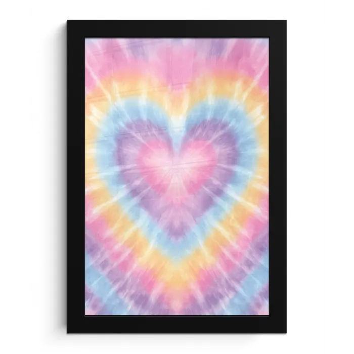 Hartvorm - Pastelkleuren - Tie Dye fotolijst zwart zonder passe partout klein -3d