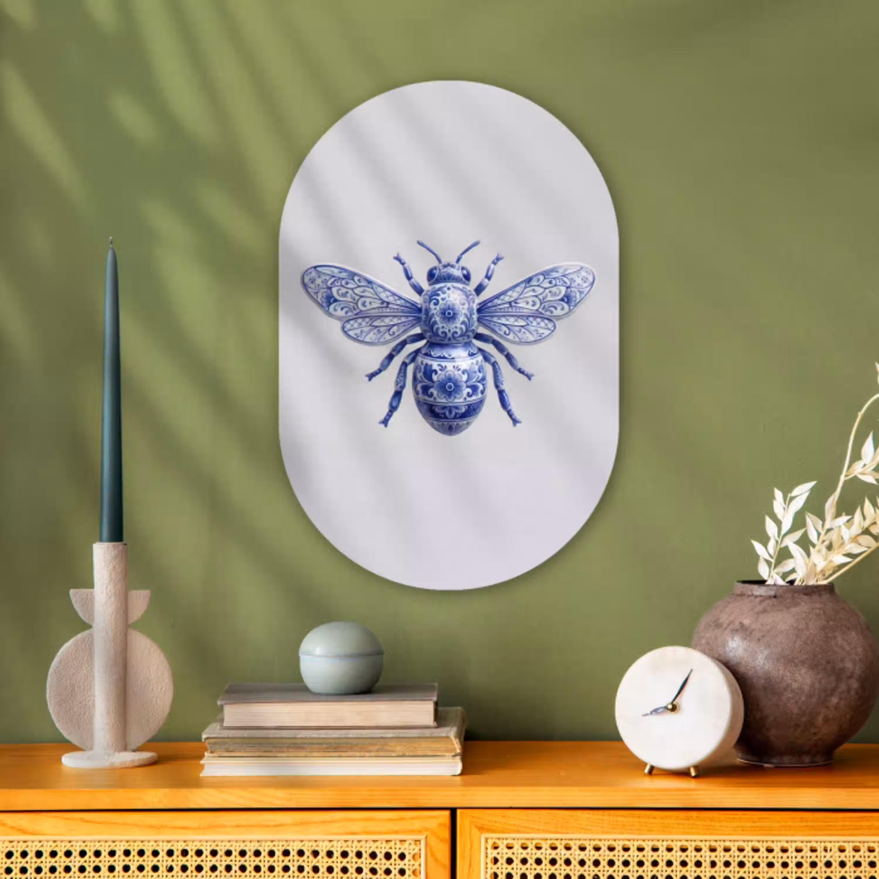 Bij - Modern - Delfts - Blauw Wandcirkel Ovaal Forex klein -sfeer2