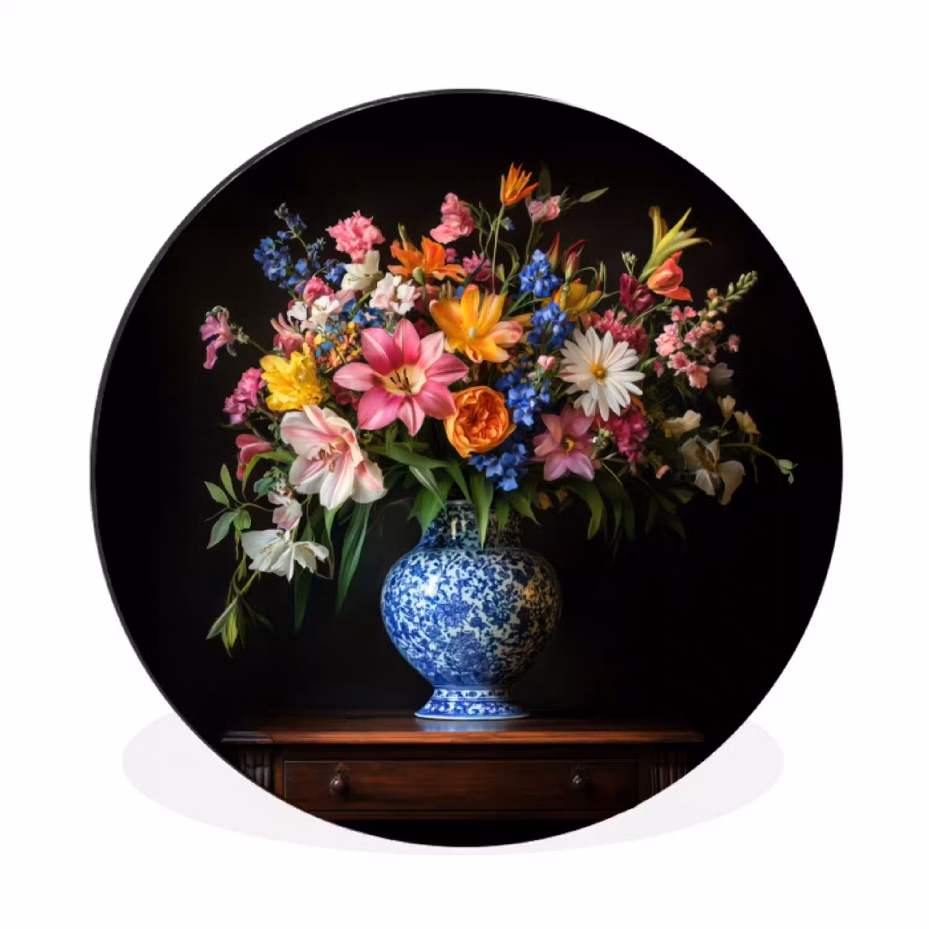 Kleur - Vaas - Bloemen - Boeket Wandcirkel aluminium klein -3d