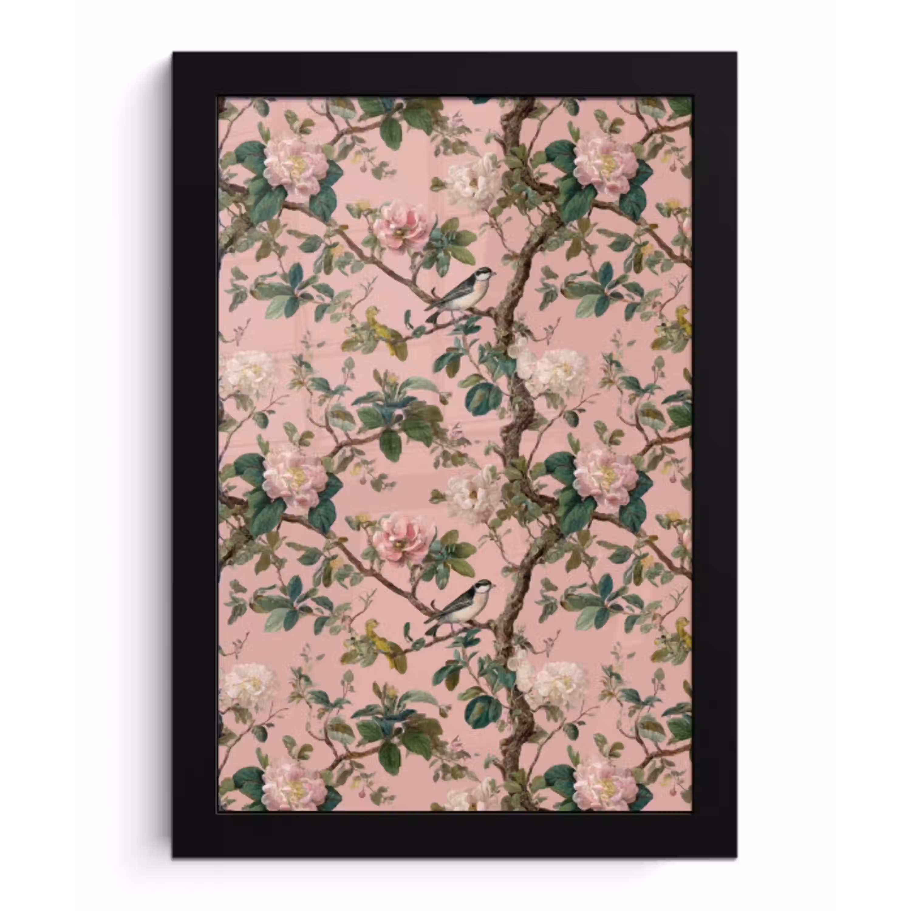 Pioenrozen - Botanisch - Vogel fotolijst zwart zonder passe partout klein 224 -3d