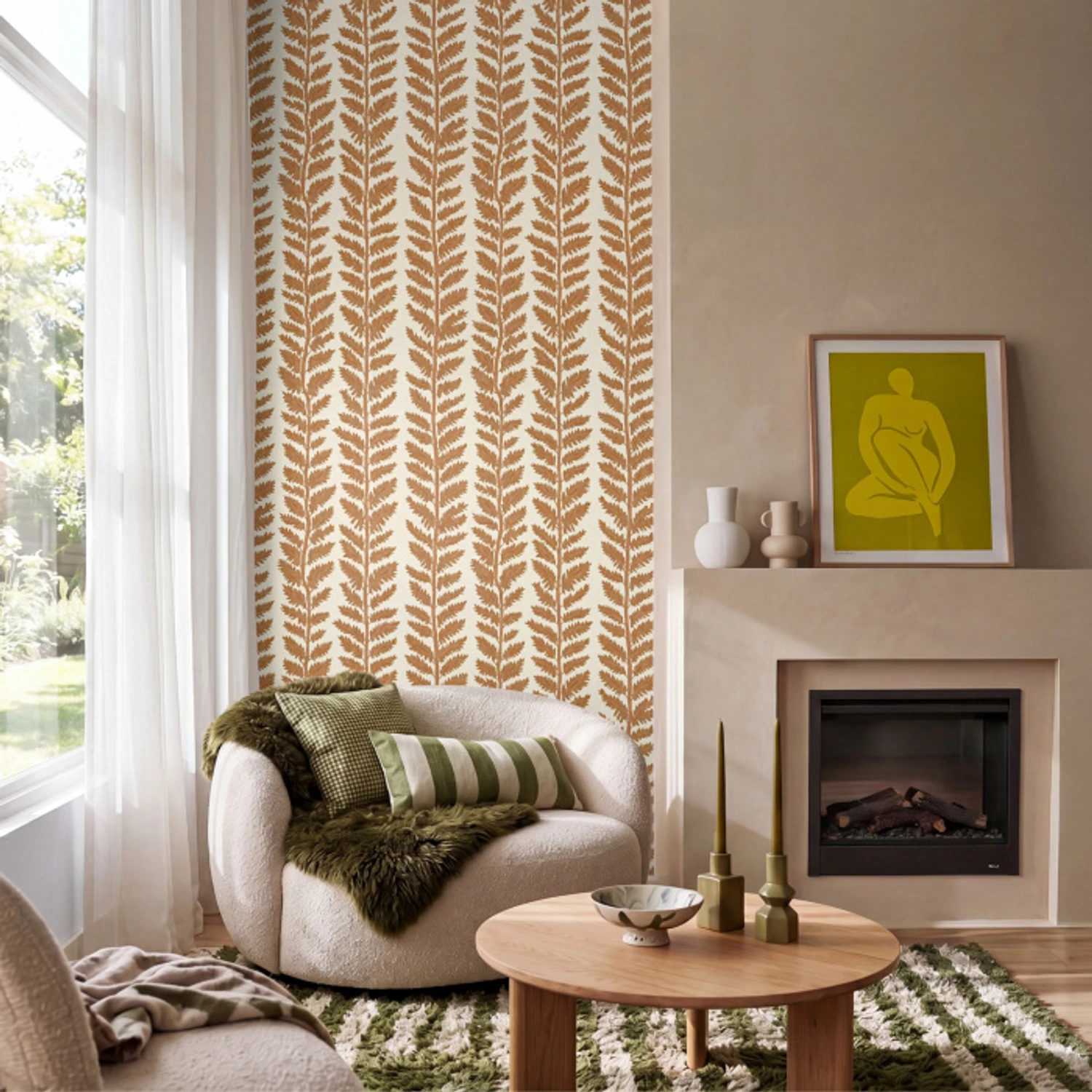 Textuur - Bladeren - Oker Behang Vinyl klein 1060 -sfeer2