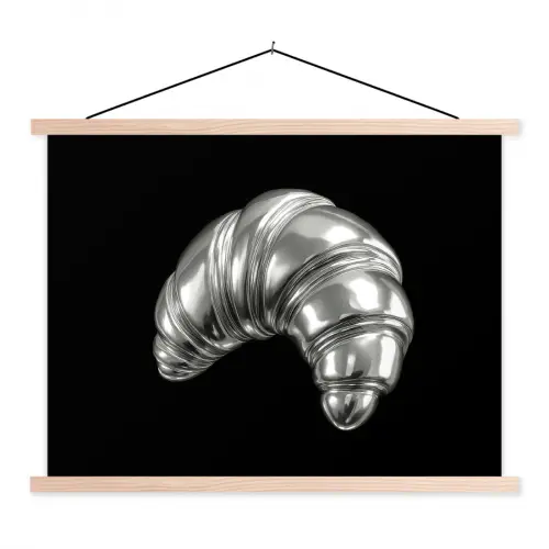 Croissant - Metaal - Zilver textielposter latten blank klein -3d