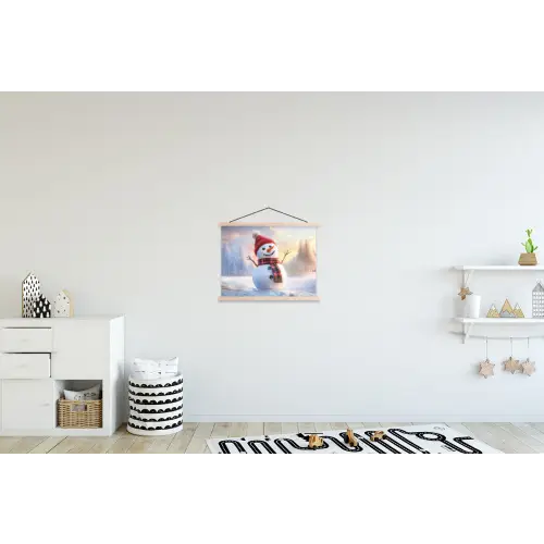 Sneeuwpop - Zonsondergang - Wit textielposter latten blank klein -kinderkamer