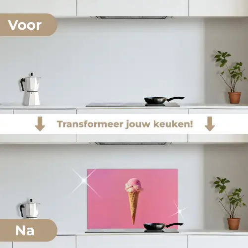 Hoorntje - Schepijs - Roze keuken achterwand spatscherm klein -voor_na_NL