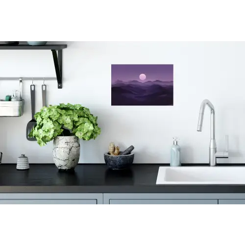 Heuvels - Paars - Mist - Zon Muursticker klein -keuken
