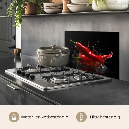 Peper - Rood - Zwart - Water - Groente keuken achterwand spatscherm klein -usp_NL