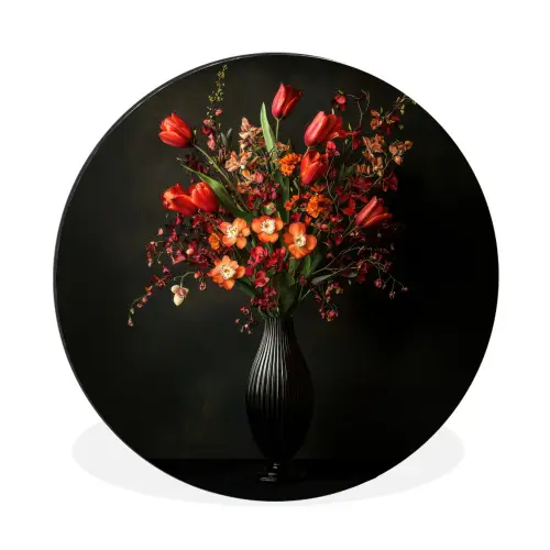 Bloemen - Takken - Boeket Wandcirkel aluminium klein -3d