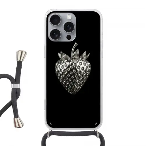 Aardbei - Zaadstructuur - Realistisch Hoesje iPhone 16 Pro Max met koord klein -3d