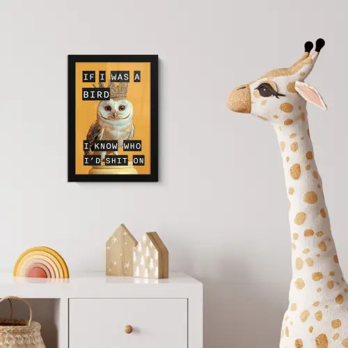 Geel - Uil - Vogel - Decoratie fotolijst zwart zonder passe partout klein -usfeer4_kinderkamer