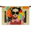 Meisje - Zonnebril - Kat - Retro Wandkleed katoen klein -zz3d