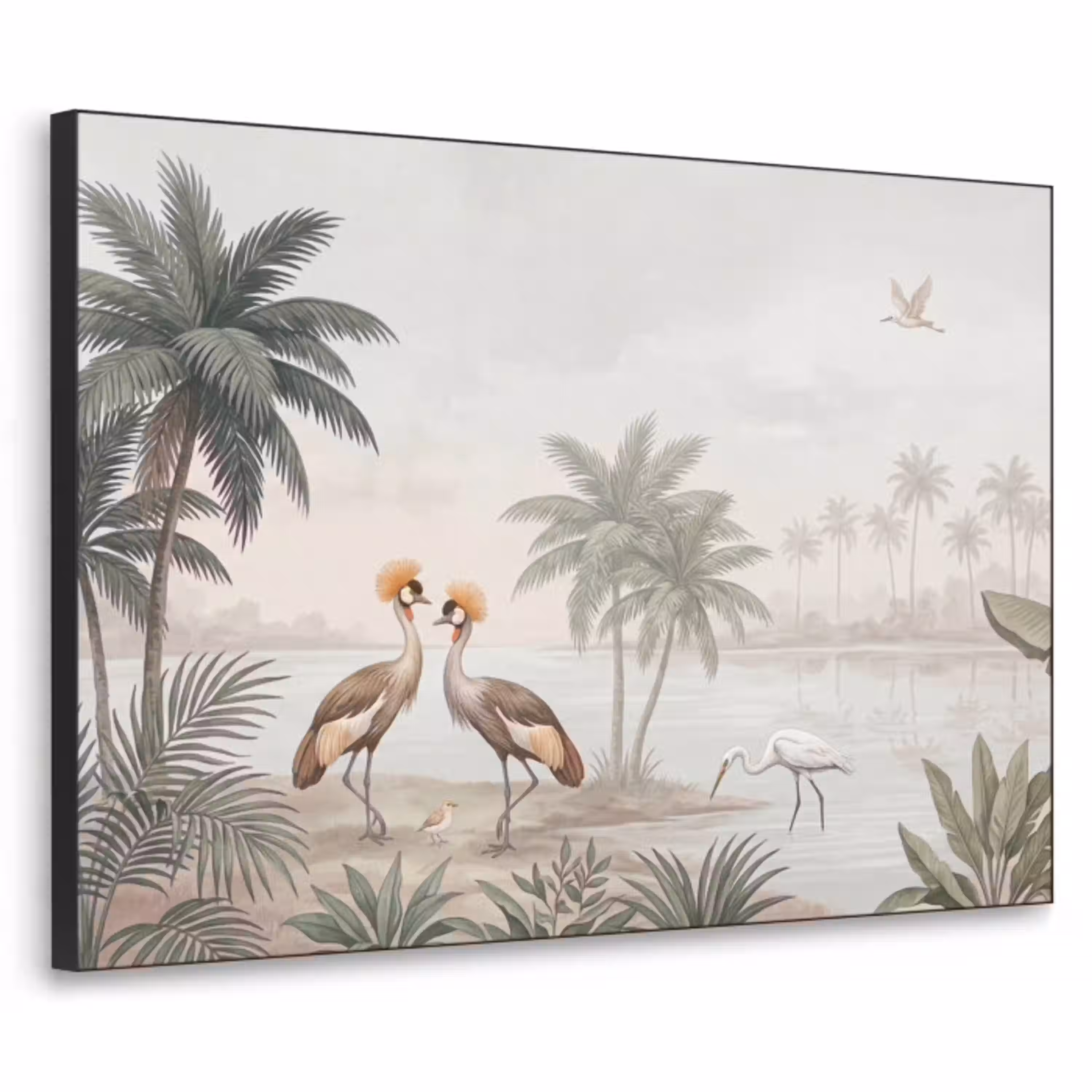 Kraanvogels - Palmbomen - Tropisch Textielframe zwart klein -3d