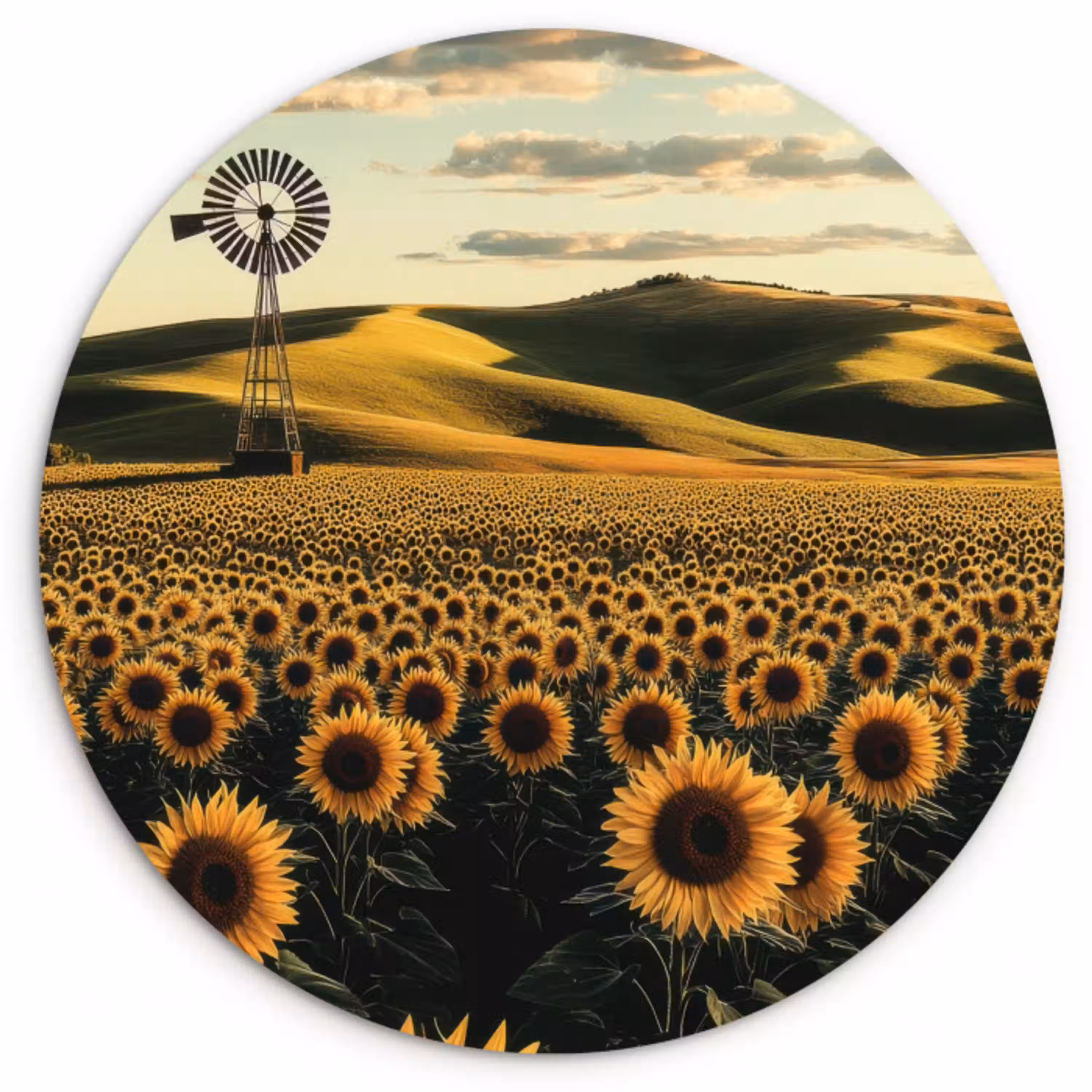 Zonnebloem - Veld - Windmolen Wandcirkel kunststof plaat 5mm dik klein -3d