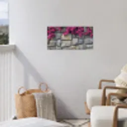 Bougainvillea - Stenen Muur - Roze tuinposter los doek klein -sfeer8