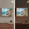 Boten - Rotsen - Zee - Zon Light Box met batterij (Wandlamp) middel -sfeer3