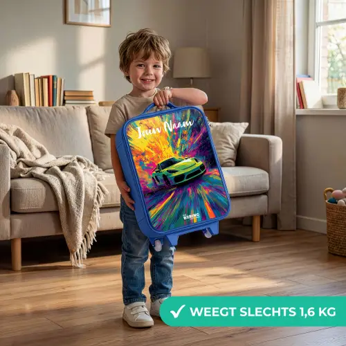 Sportauto - Groen - Verfstrepen - Kleuren Kinderkoffer - Blauw klein -sfeer2_NL