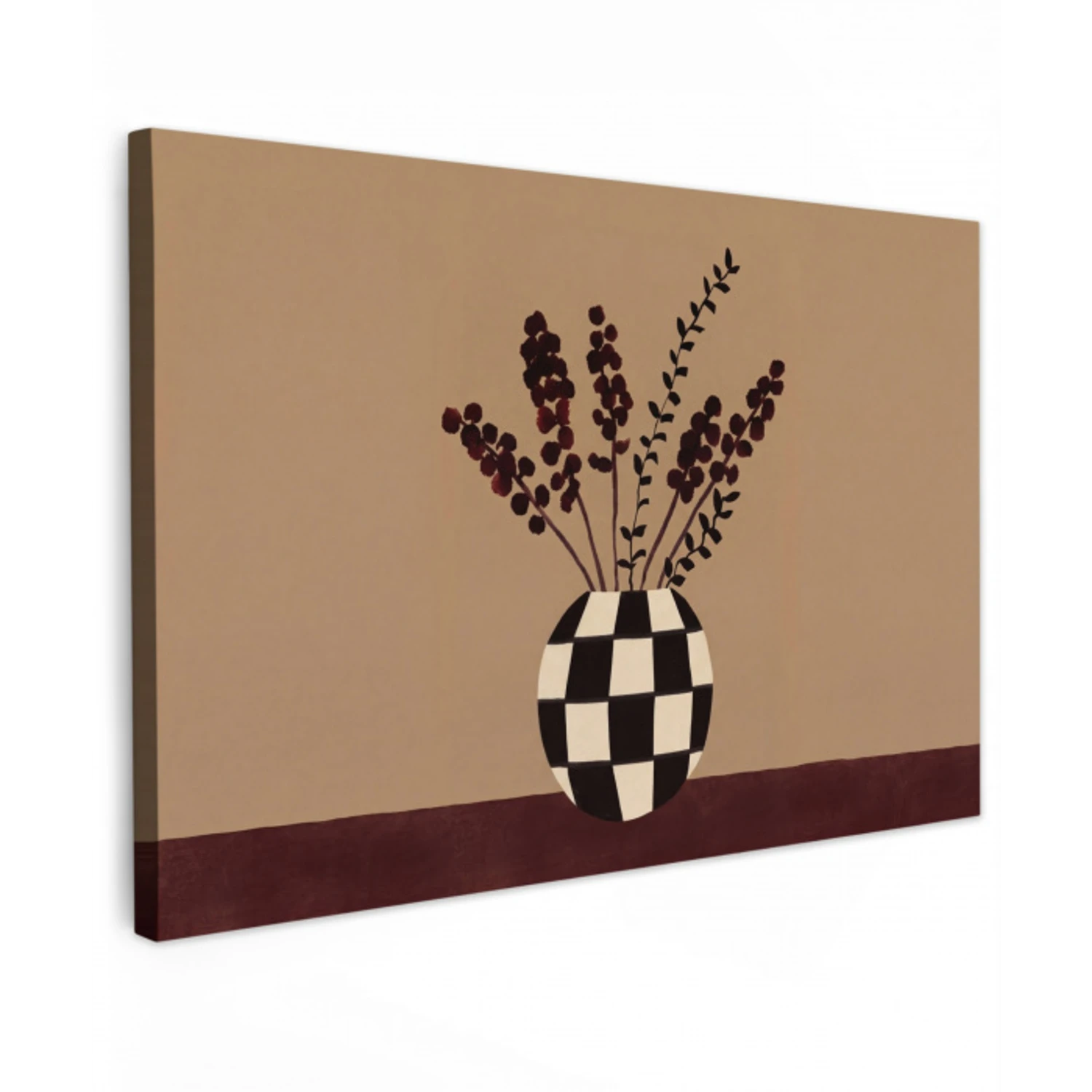 Minimalistisch - Vaas - Bloemen - Bruin Tuinposter op houten frame 2 cm dik klein -3d
