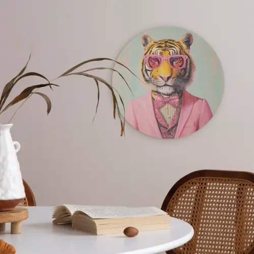 Tijger - Strik - Jasje - Roze Akoestische PET Vilt - Rond klein -sfeer3