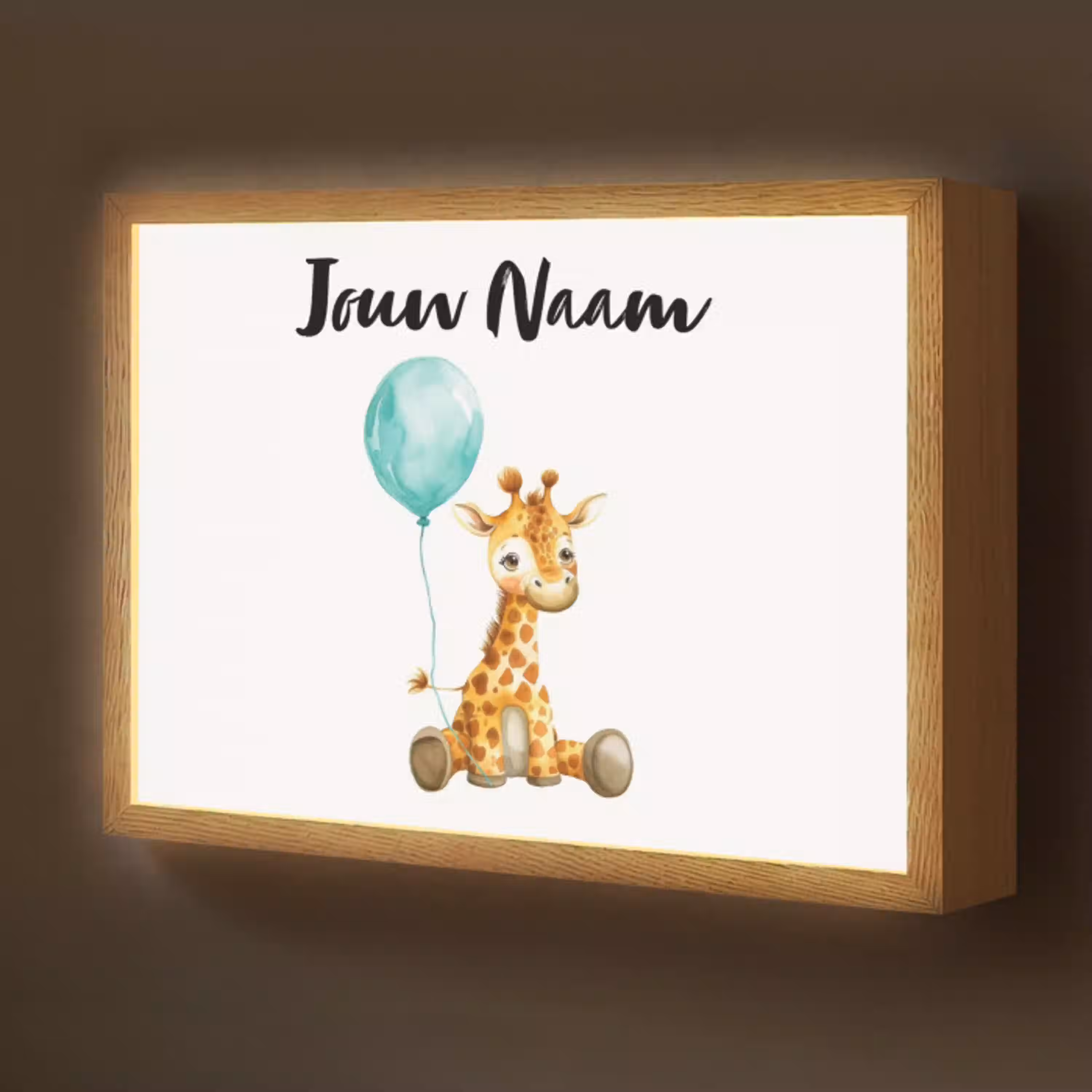 Giraf - Baby - Dieren - Blauwe ballon Light Box met batterij (Wandlamp kind) middel -z3d_website