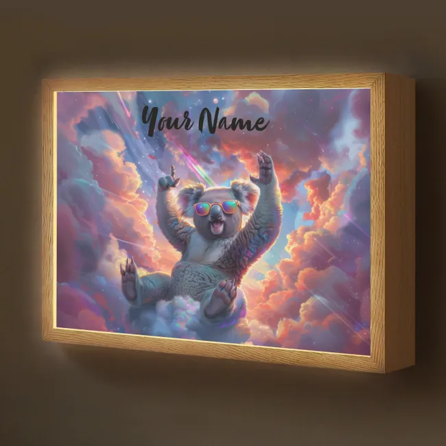 Lightbox - Kids' Wall Lamp with Name -. Koala - Animal - Sunglasses - Clouds