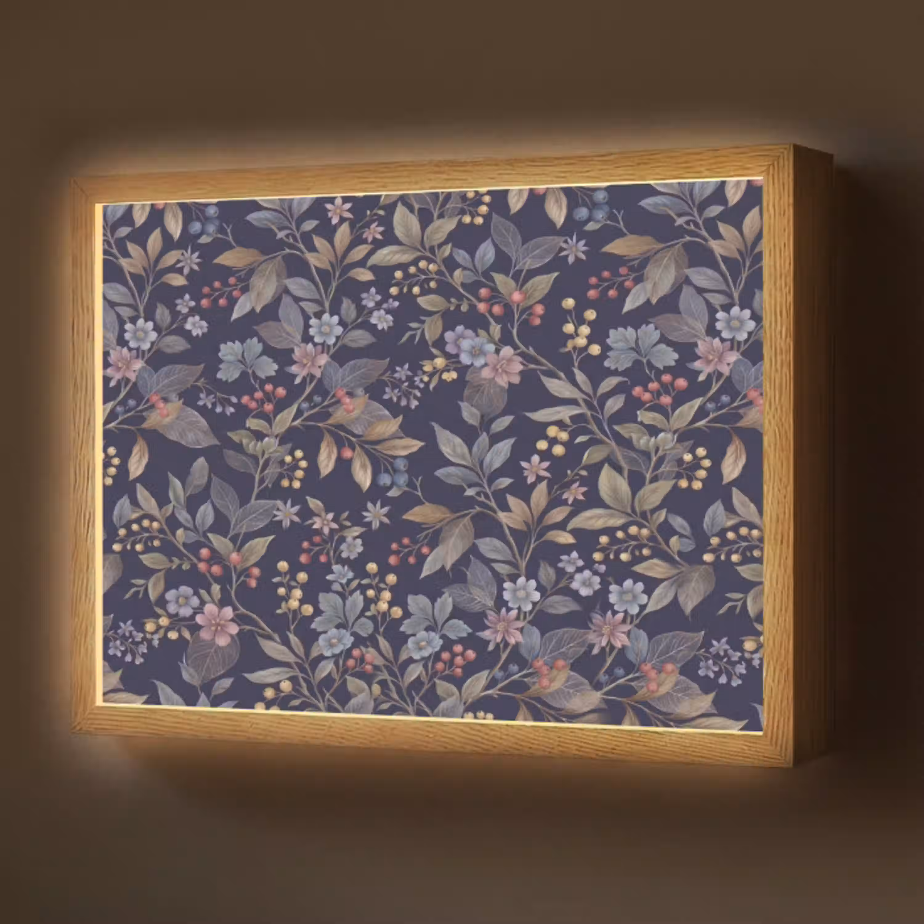 Bloemen - Bladeren - Patroon - Botanisch - Donkerblauw Light Box met batterij (Wandlamp) middel -z3d_website