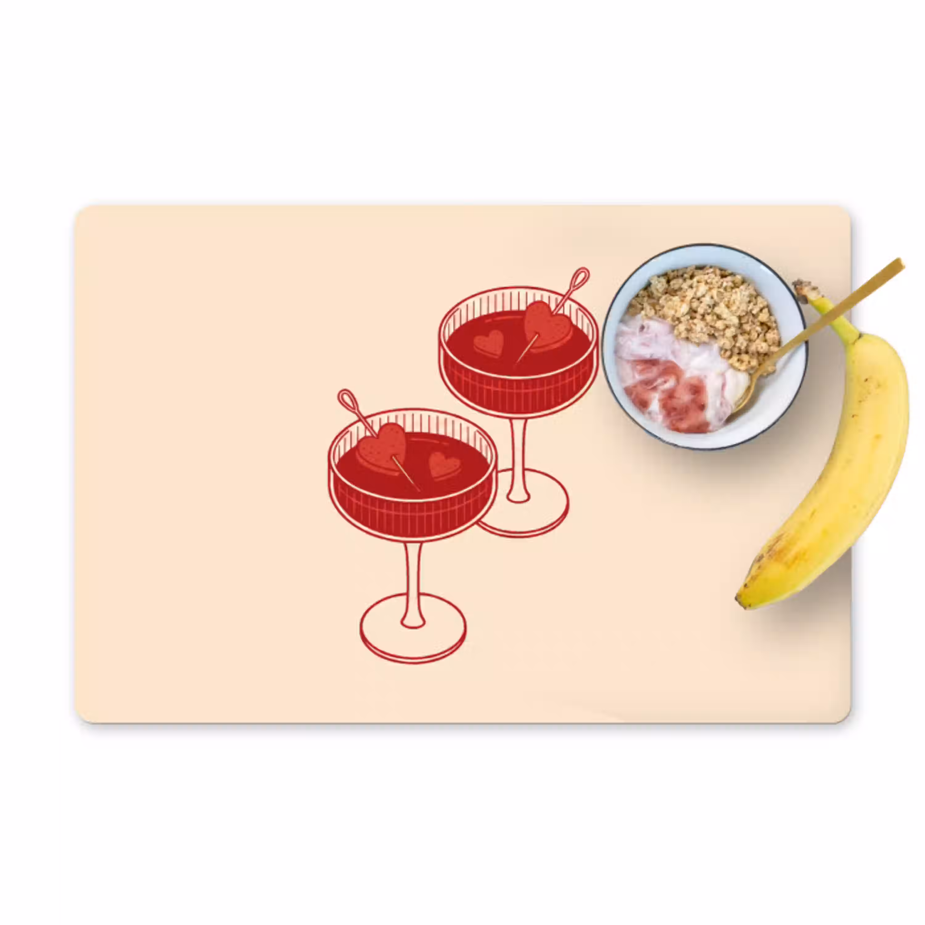 Cocktail - Hartjes - Liefde - Illustratie - Rood Placemat vinyl groot -zzzproduct_Kitchenyeah-website