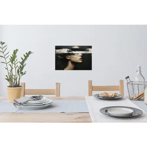 Gezicht - Vrouw - Zwart - Abstract Muursticker klein -eettafel
