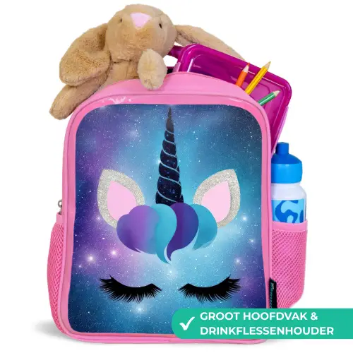 Eenhoorn - Sterren - Magisch - Blauw Kinderrugzak - Roze middel -inhoud_NL