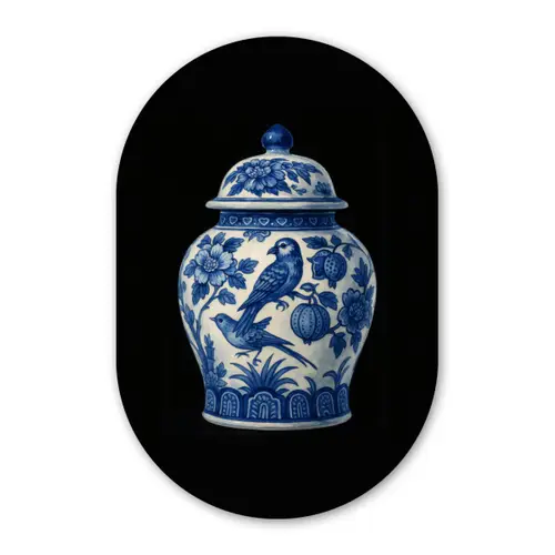 Pot - Delfts Blauw - Bloemen Wandcirkel Ovaal Forex klein -3d
