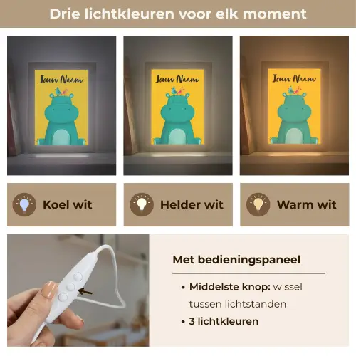 Nijlpaard - Vogels - Groen - Geel Light Box met kabel (Kinderlampje) klein -USP_lichtkleurNL