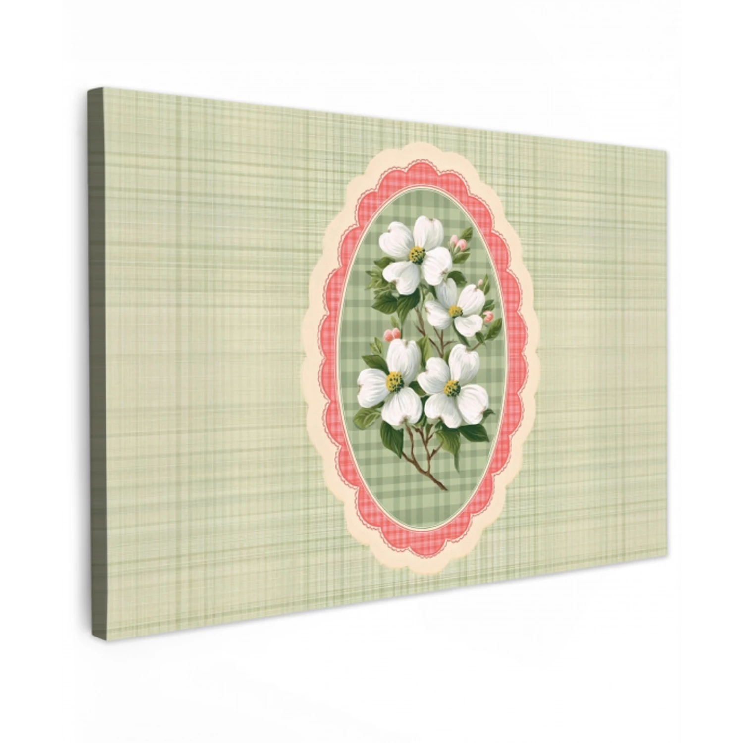 Bloemen - Illustratie - Geruit - Groen Tuinposter op houten frame 2 cm dik klein -3d