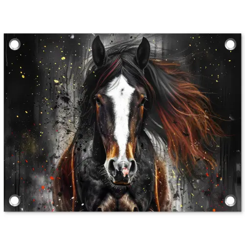 Paard - Dieren - Zwart - Luxe - Modern tuinposter los doek klein -3d