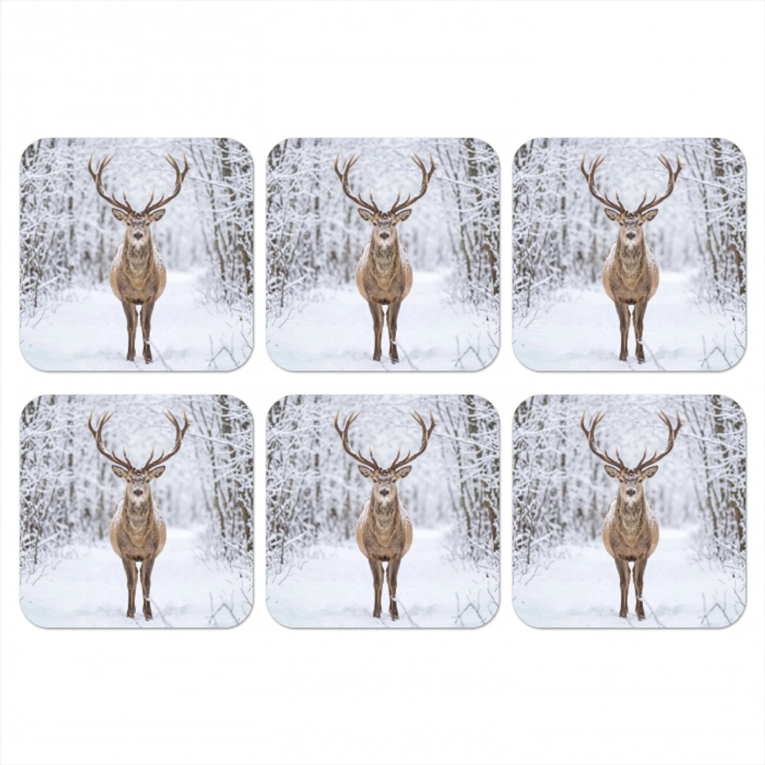 Hert - Winter - Bos - Natuur - Wit onderzetter kurk middel -3d