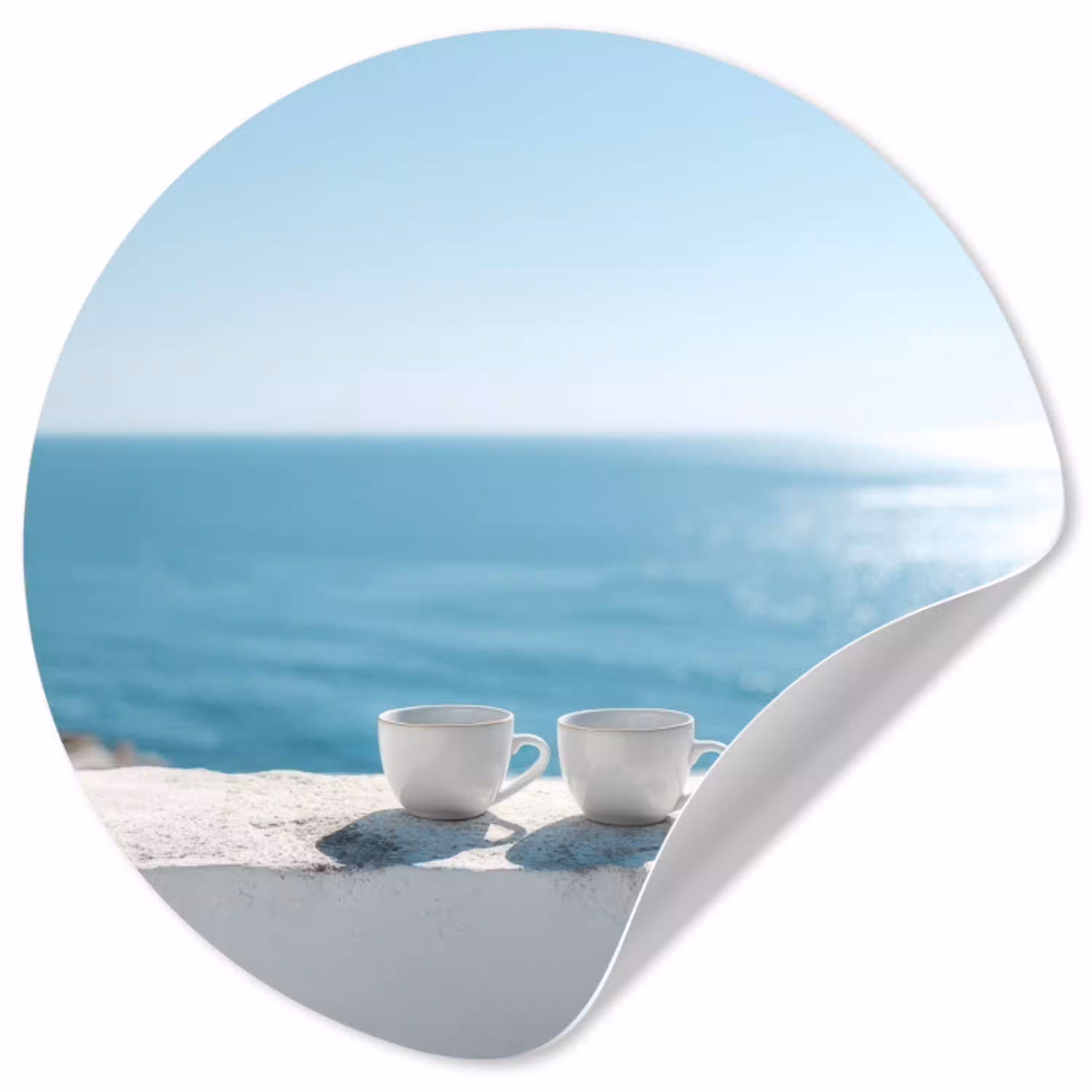 Zee - Koffiekopjes - Zomers Wandcirkel behangsticker klein -3d