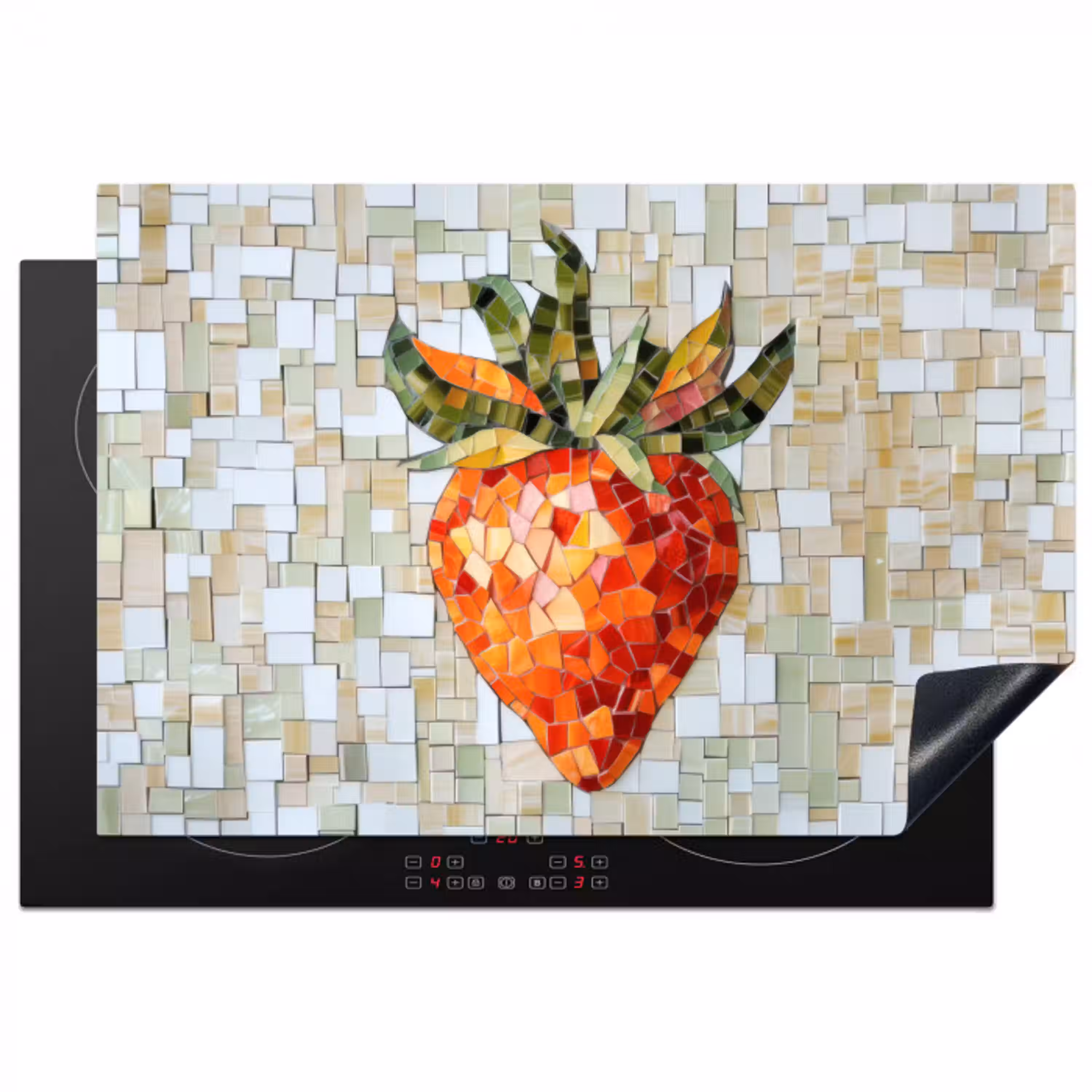 Aardbei - Rood - Mozaïek - Fruit Inductie beschermer vinyl 3mm klein -3d