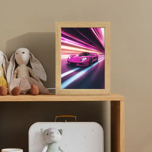 Raceauto - Roze - Neon Light Box met kabel klein -sfeer2_kind