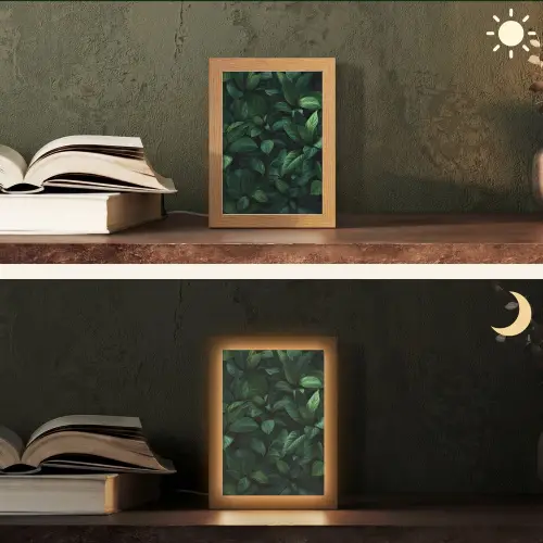 Bladeren - Ovaal - Groen - Nerven Light Box met kabel (Tafellamp) klein -sfeer3