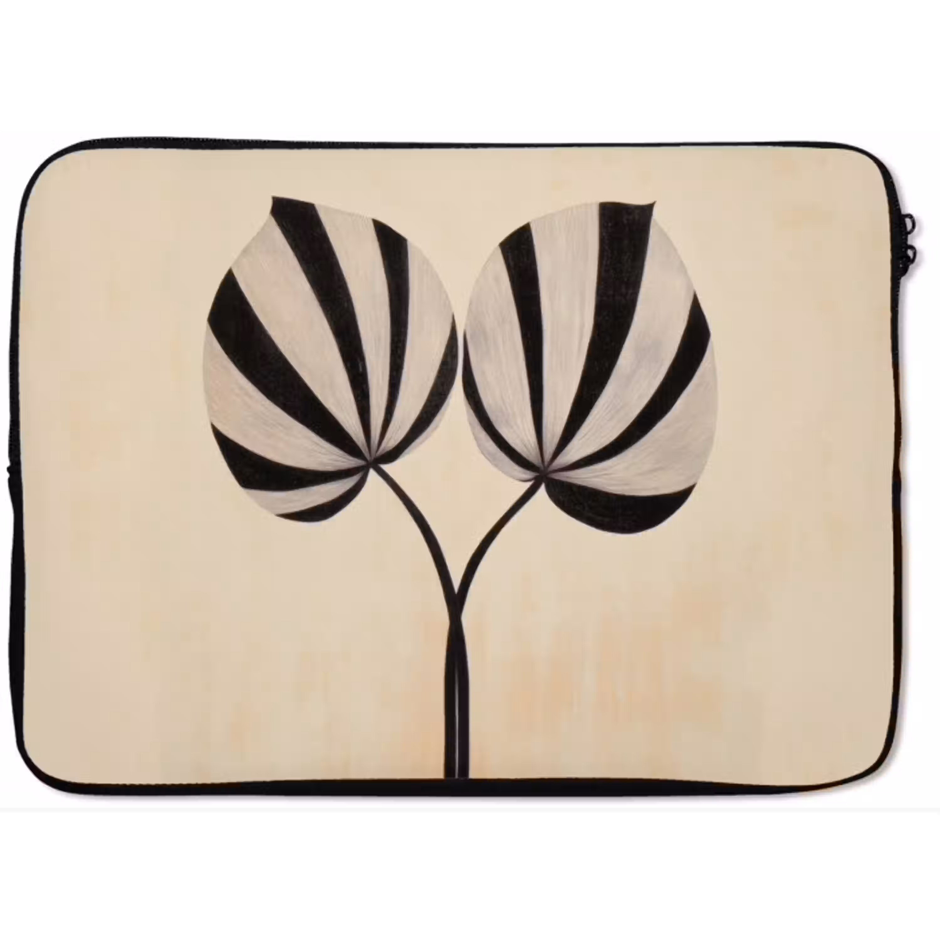 Bladeren - Gestreept - Stengel - Beige laptophoes neopreen klein -zkaufland3dotto