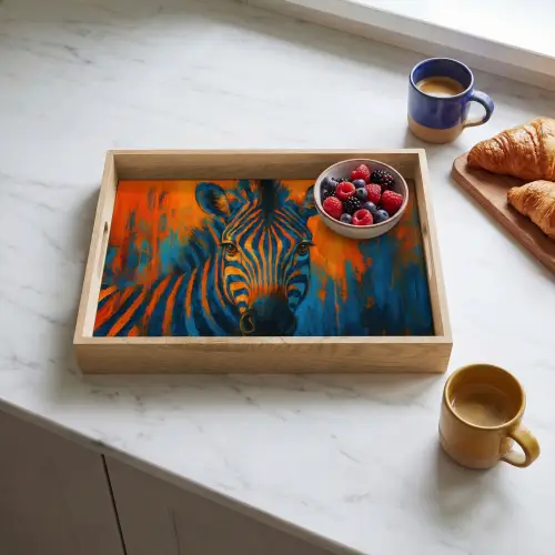 Zebra - Abstract - Blauw Dienblad Rechthoek middel -sfeer2
