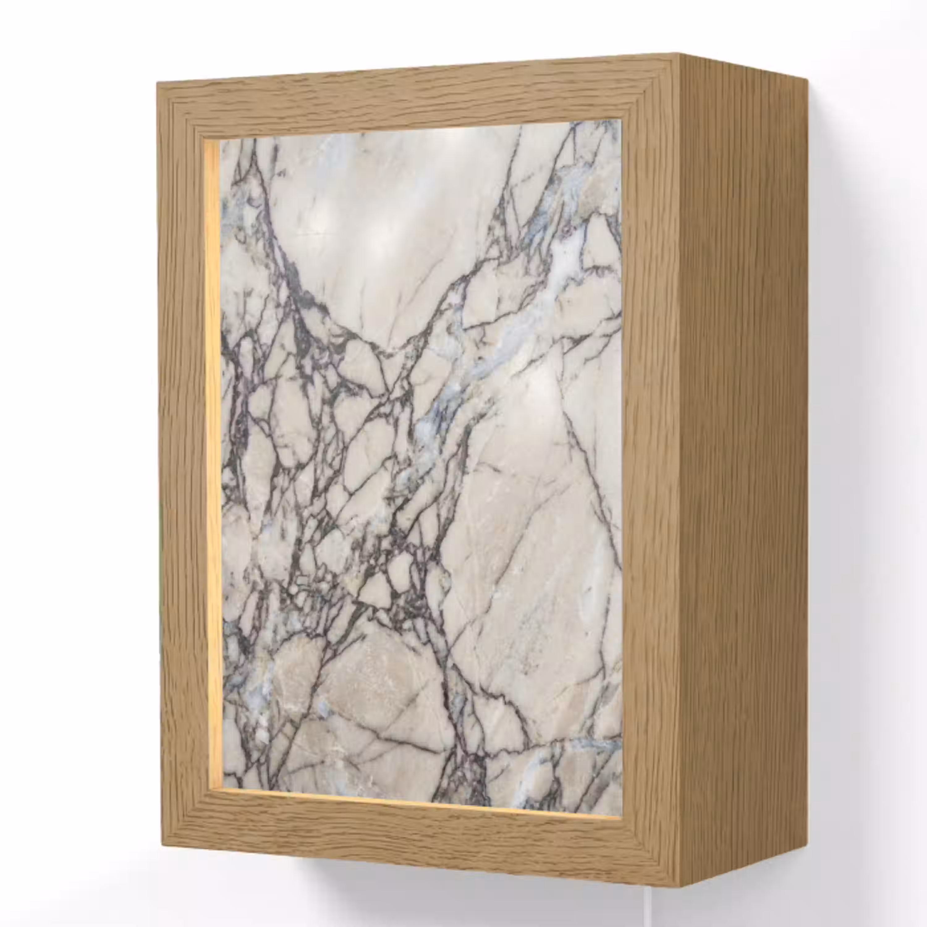 Marmer - Aderen - Patroon - Wit - Grijs Light Box met kabel (Wandlamp) klein -3d