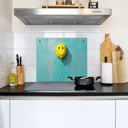 Ballon - Geel - Smiley Inductie beschemer met haakjes middel -sfeer2