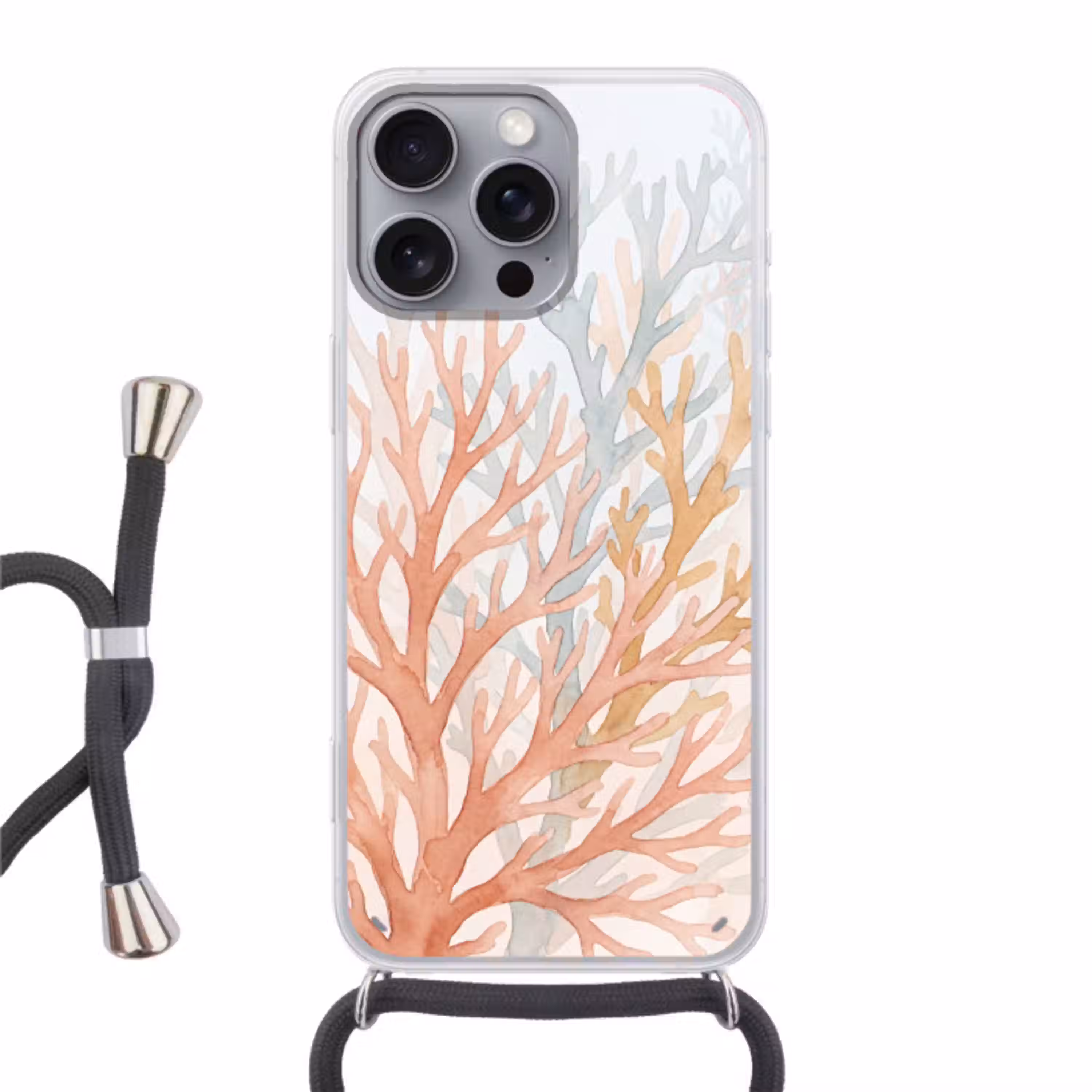 Natuur - Abstract - Aquarel - Organisch - Warm Hoesje iPhone 16 Pro Max met koord klein -3d