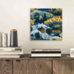 Huisjes - Bloemen - Patroon - Geel - Blauw aluminium wit klein 46 -sfeer1