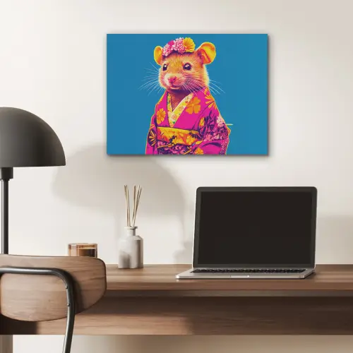 Muis - Kimono - Bloemen - Blauw PET vilt klein -sfeer5