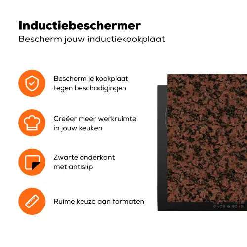 Graniet - Rood - Zwart Inductie beschermer vinyl 3mm klein 276 -zzzzzzz-td-ups