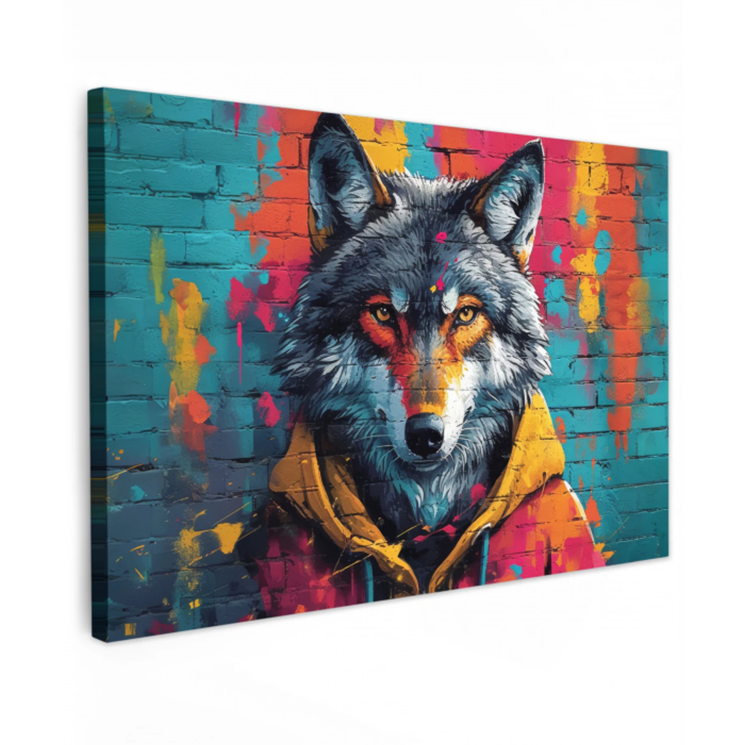 Graffiti - Wolf - Street art - Blauw canvas 2cm klein -z3d