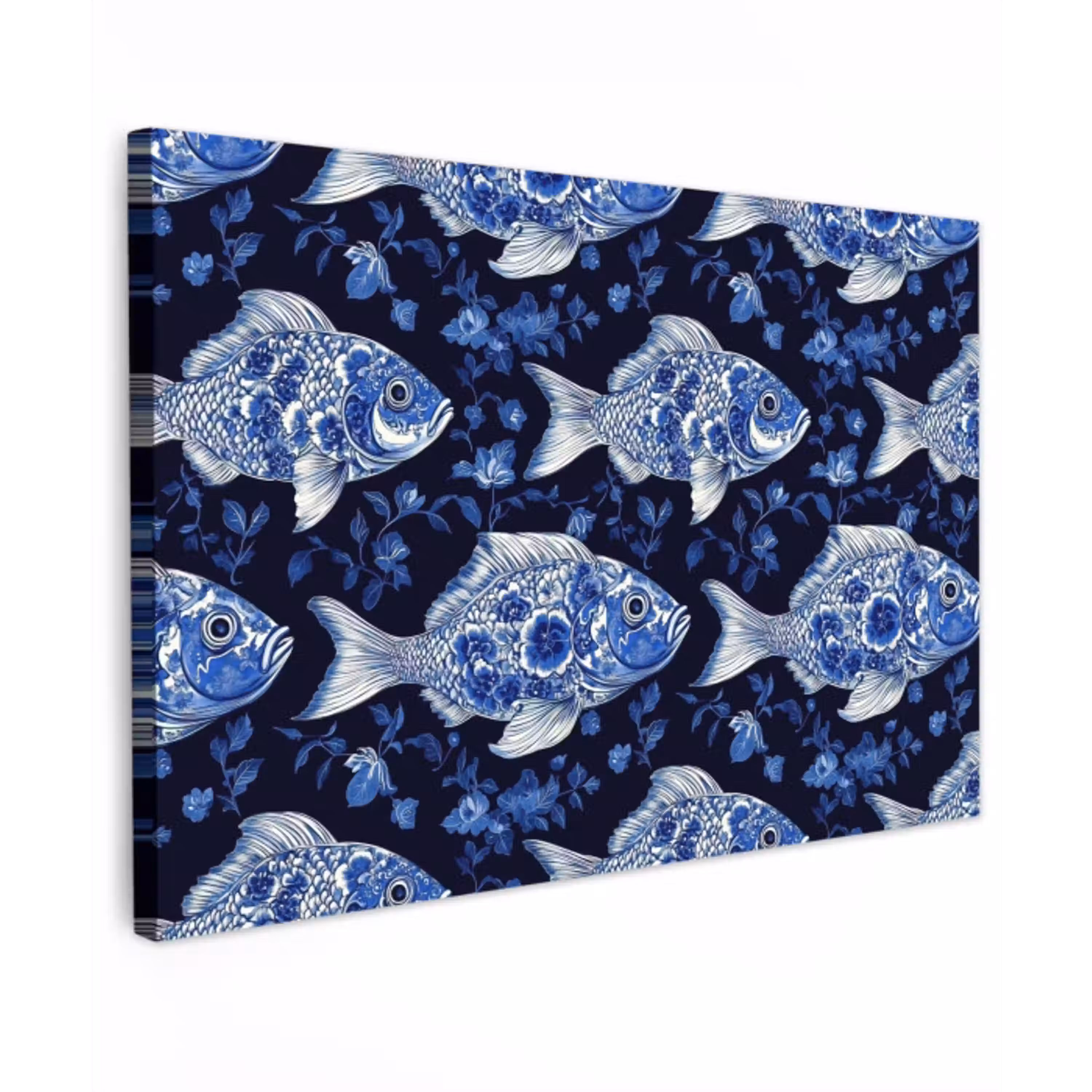 Vissen - Bloemen - Blauw canvas 2cm klein 34 -z3d